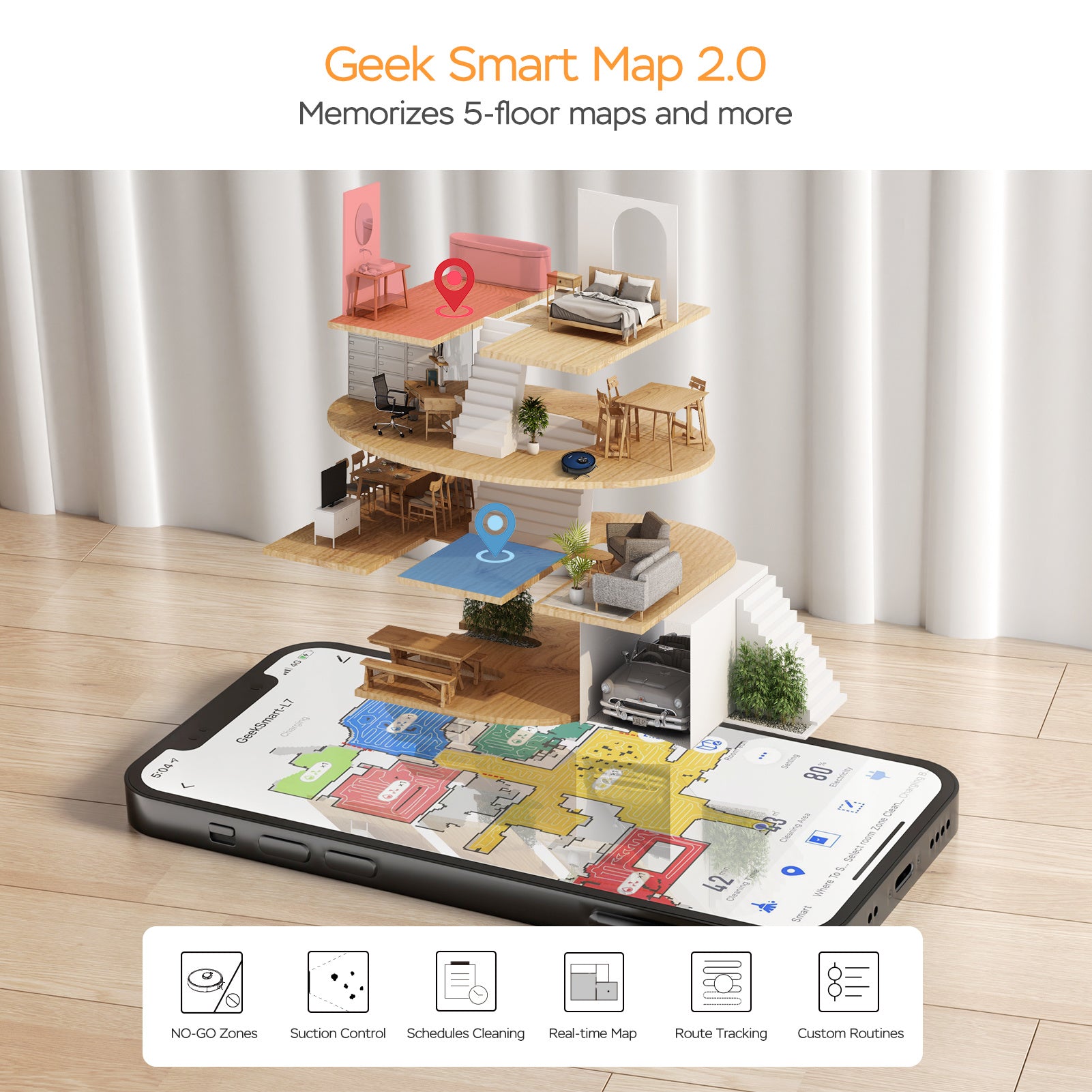 Geek Smart L7 Robot Vacuum Cleaner and Mop, LDS Navigation, Wi-Fi Connected APP, Selective Room Cleaning,MAX 2700 PA Suction, Ideal for Pets and Larger Home