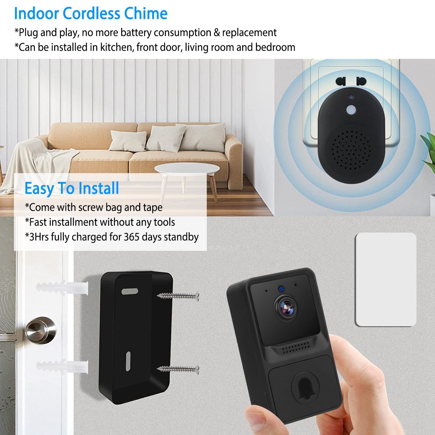 Smart Wireless WiFi Doorbell Security 2 Way Intercom Visual Bell Chime Night Vision Camera Door Bell