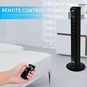 Simple Deluxe 32'' Electric Oscillating Tower Fan with Remote Control for Indoor;  Bedroom and Home Office;  Black