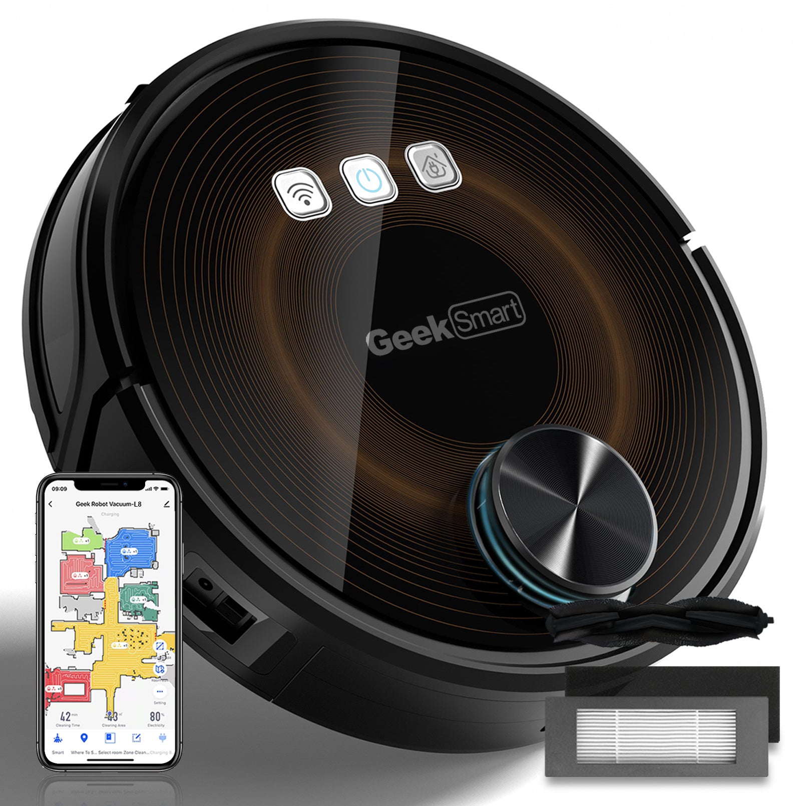 Geek Smart L8 Robot Vacuum Cleaner and Mop, LDS Navigation, Wi-Fi Connected APP, Selective Room Cleaning,MAX 2700 PA Suction, Ideal for Pets and Larger Home(Ban on Amazon)