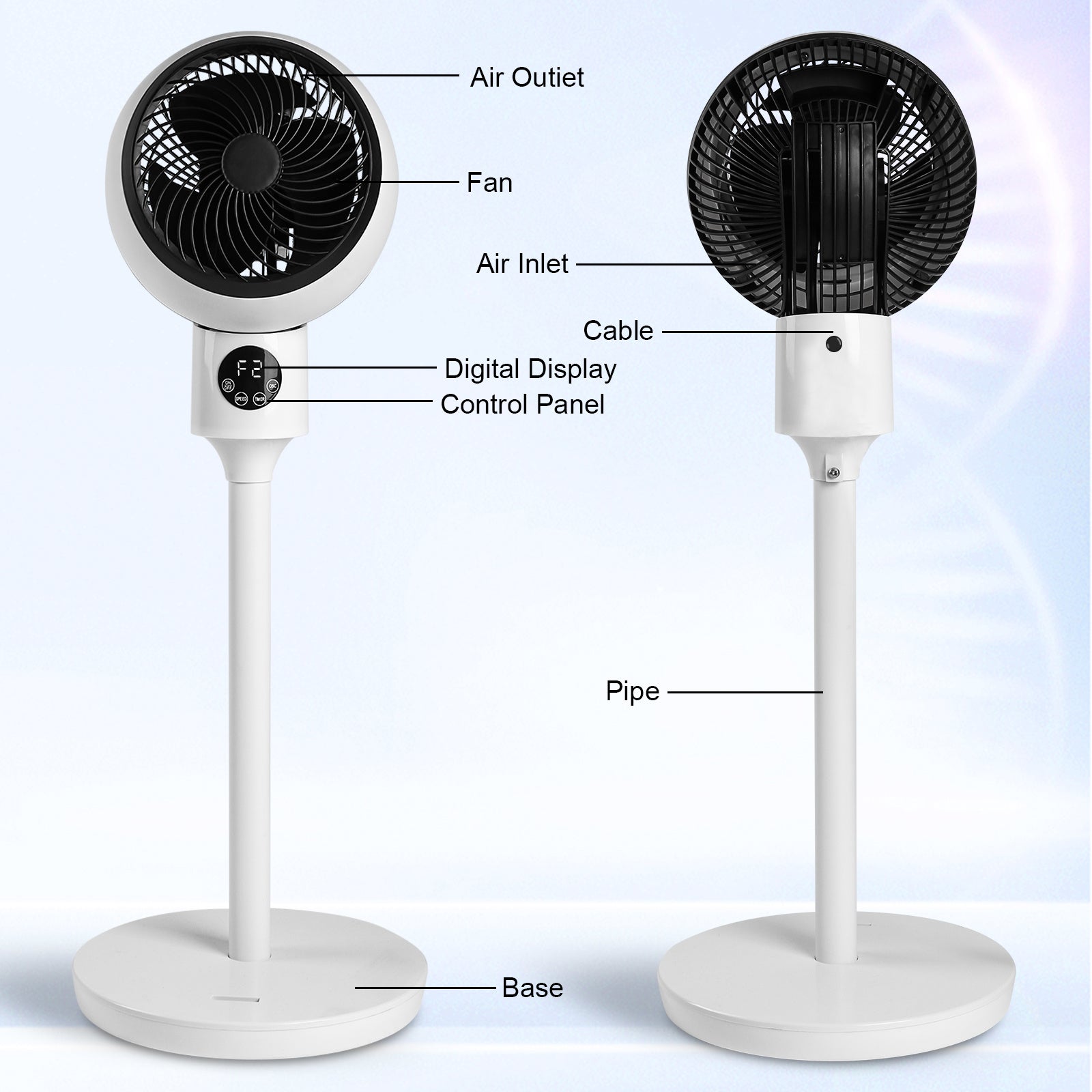 Circulating Stand Fan for Home Bedroom with Remote, Standing Fans Ocillation 70°, Pedestal Fan 3 Speeds,3 Modes,15Hour Timing, LED Display, for Indoor, Bedroom and Home Office, 7 Inch,White