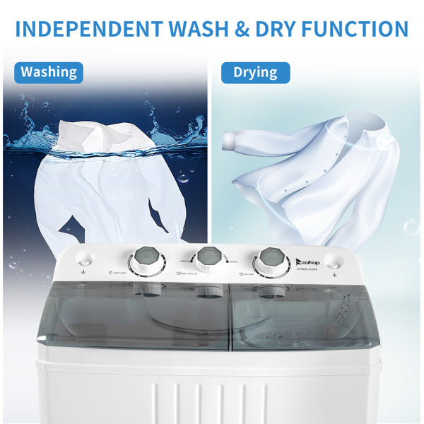 Twin Tub with Built-in Drain Pump XPB45-428S 20Lbs Semi-automatic Twin Tube Washing Machine for Apartment, Dorms, RVs, Camping and More, White&grey US Standard