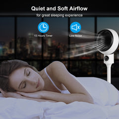 Circulating Stand Fan for Home Bedroom with Remote, Standing Fans Ocillation 70°, Pedestal Fan 3 Speeds,3 Modes,15Hour Timing, LED Display, for Indoor, Bedroom and Home Office, 7 Inch,White