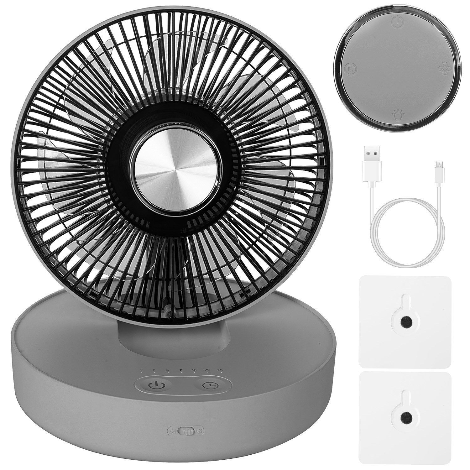 Foldable Rechargeable LED Desk Fan Wall Mounted Fan with Magnetic Remote Hanging Oscillating Fan with 4 Speeds 2 Brightness Time Setting Automatic Rotation