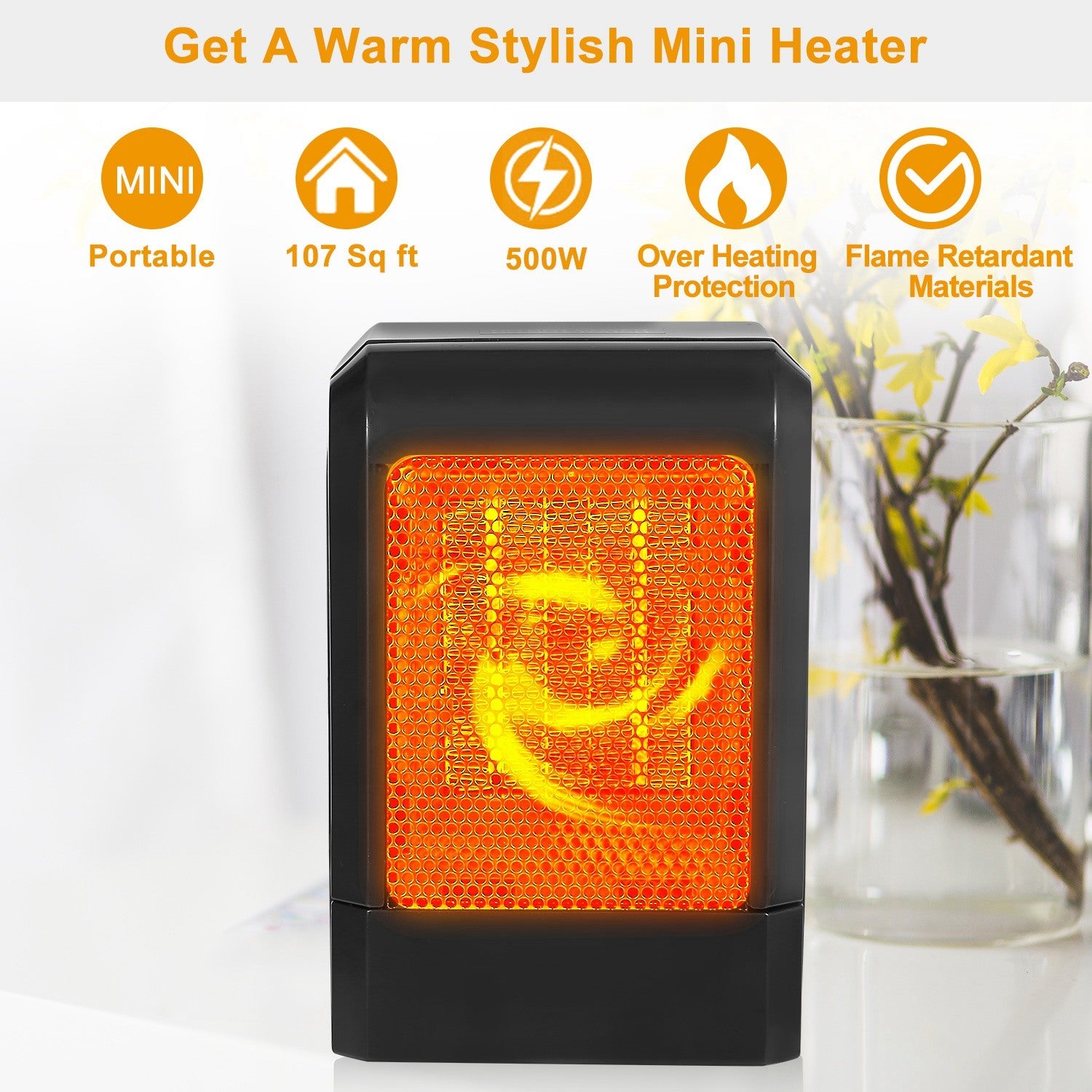 500W Portable Electric Heater PTC Ceramic Heating Fan 3S Heating Space For Home Office Use