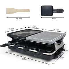 Dual Raclette Table Grill w Non-Stick Grilling Plate & Cooking Stone- 8 Person Electric Tabletop Cooker for Korean BBQ- Melt Cheese, Cook Meat & Veggies at Once