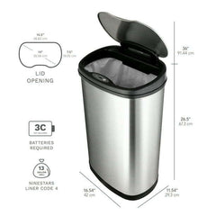 13.2 Gallon Trash Can, Motion Sensor Kitchen Trash Can, Stainless Steel