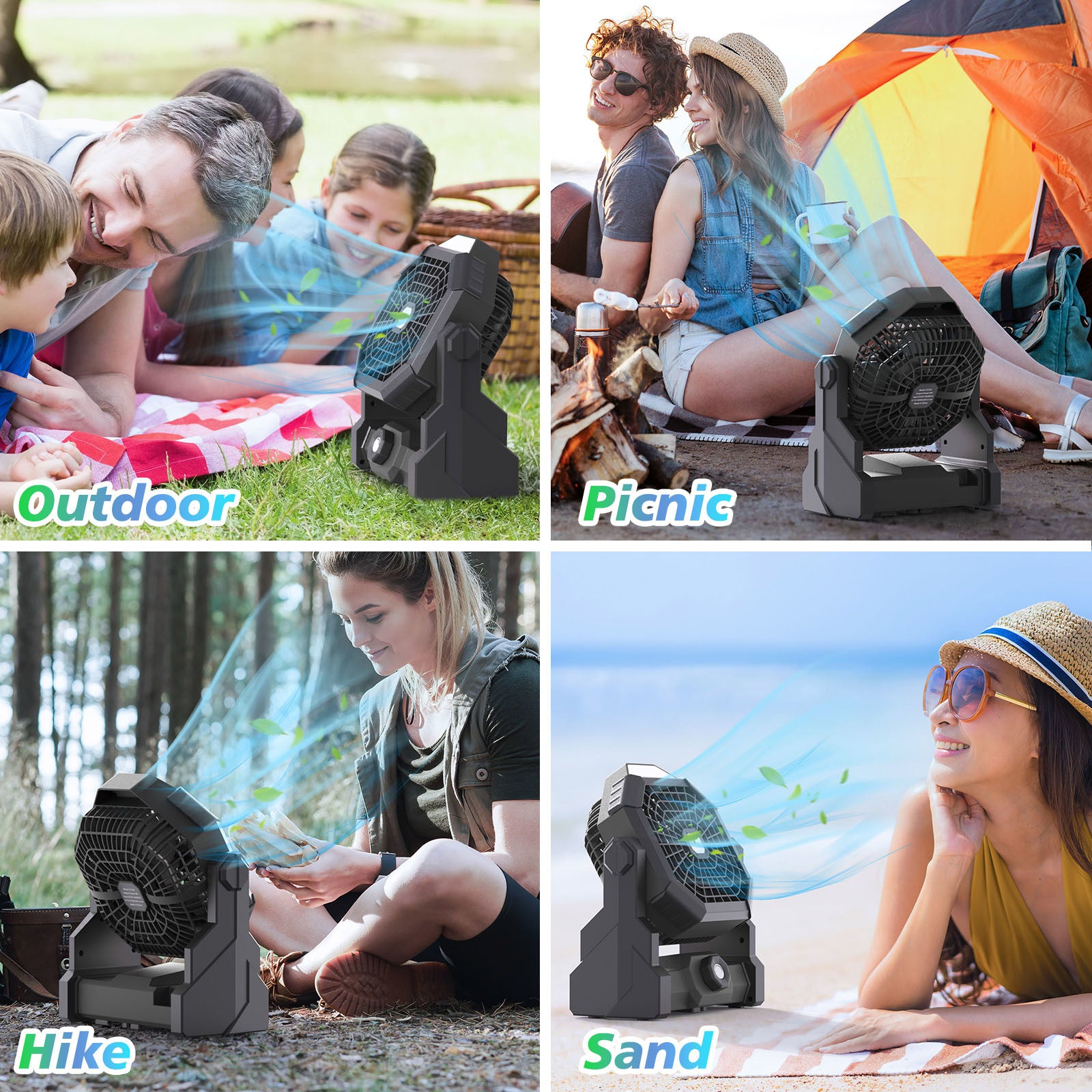 Camping Fan Rechargeable, 10400mAh Portable Fan with LED Lantern, USB Battery Operated Tent Fan for Camping with Hook, 270° Rotation Personal Fan for Outdoor Picnic BBQ Travel