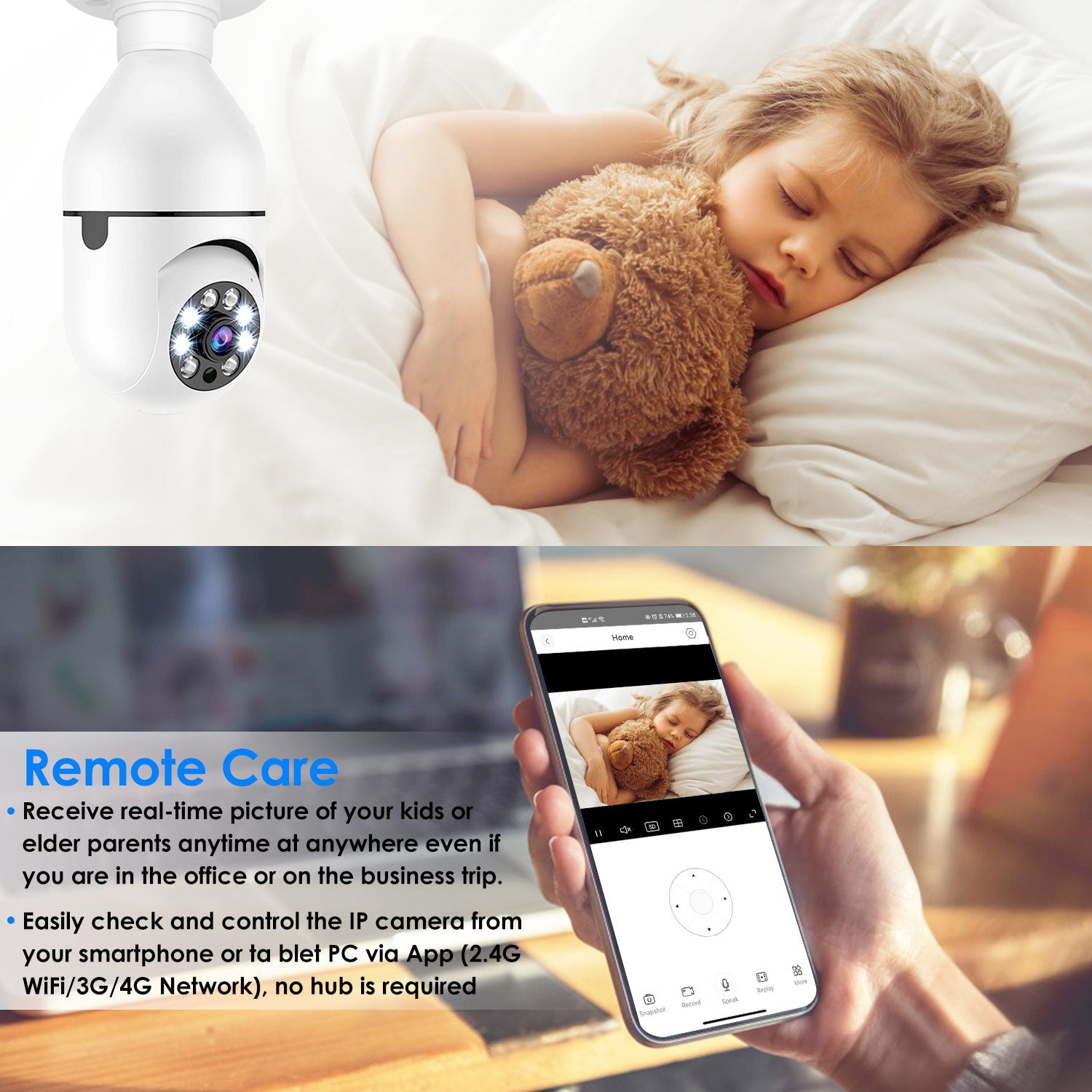 E27 WiFi Bulb Camera 1080P FHD WiFi IP Pan Tilt Security Surveillance Camera