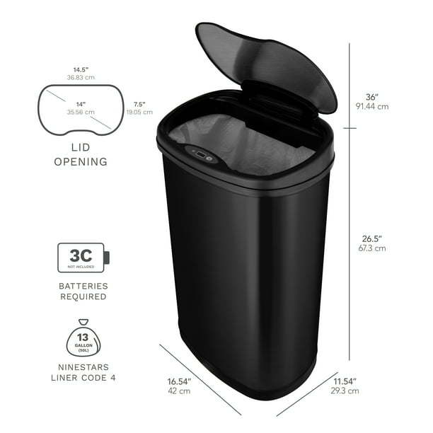 13.2 Gallon Trash Can, Motion Sensor Kitchen Trash Can, Stainless Steel