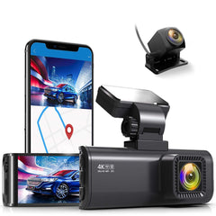 REDTIGER F7N 4K Dual Dash Cam Built-in WiFi GPS Front 4K/2.5K and Rear 1080P Dual Dash Camera for Cars; 3.16" Display; 170° Wide Angle Dashboard Camera Recorder; Support 256GB Max