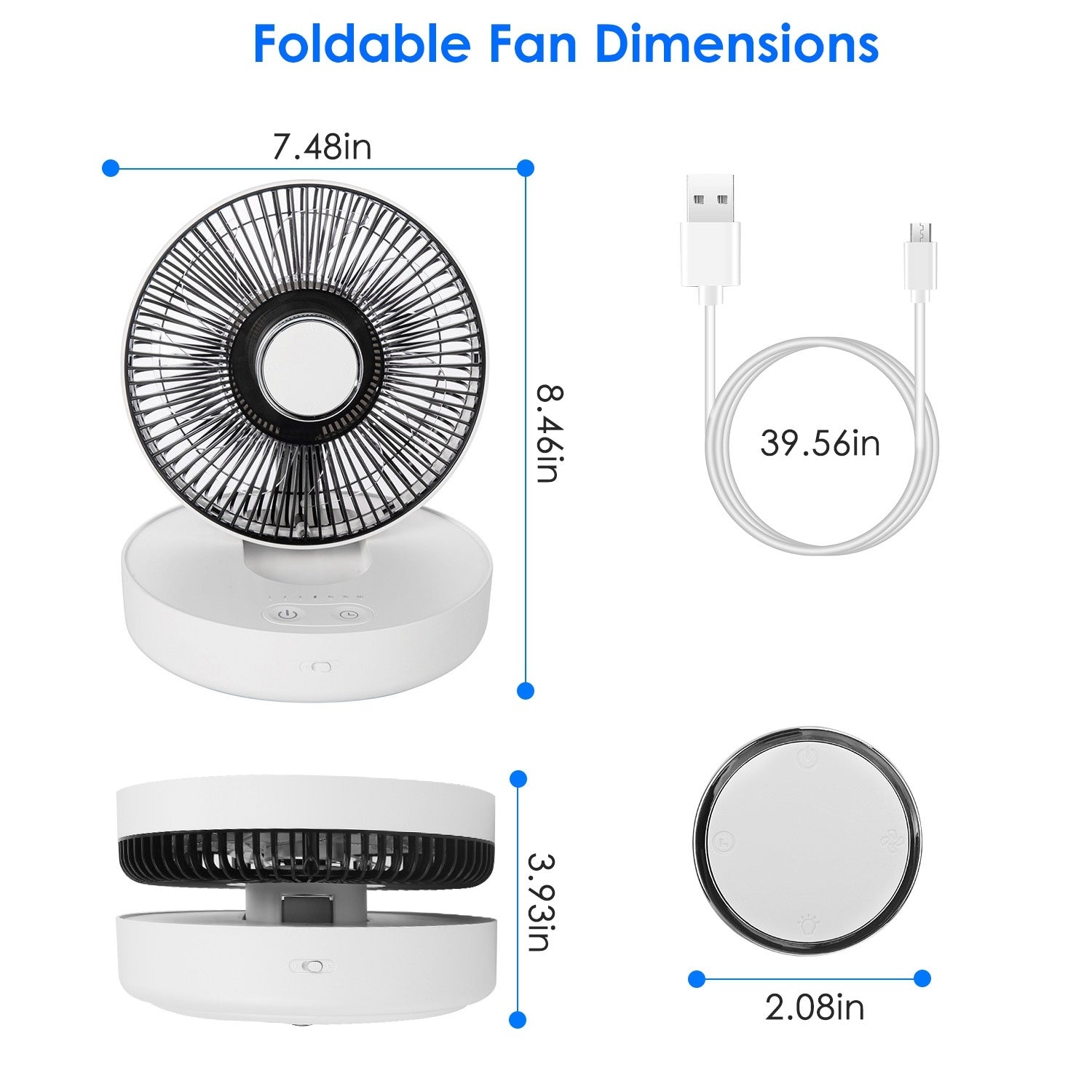 Foldable Rechargeable LED Desk Fan Wall Mounted Fan with Magnetic Remote Hanging Oscillating Fan with 4 Speeds 2 Brightness Time Setting Automatic Rotation