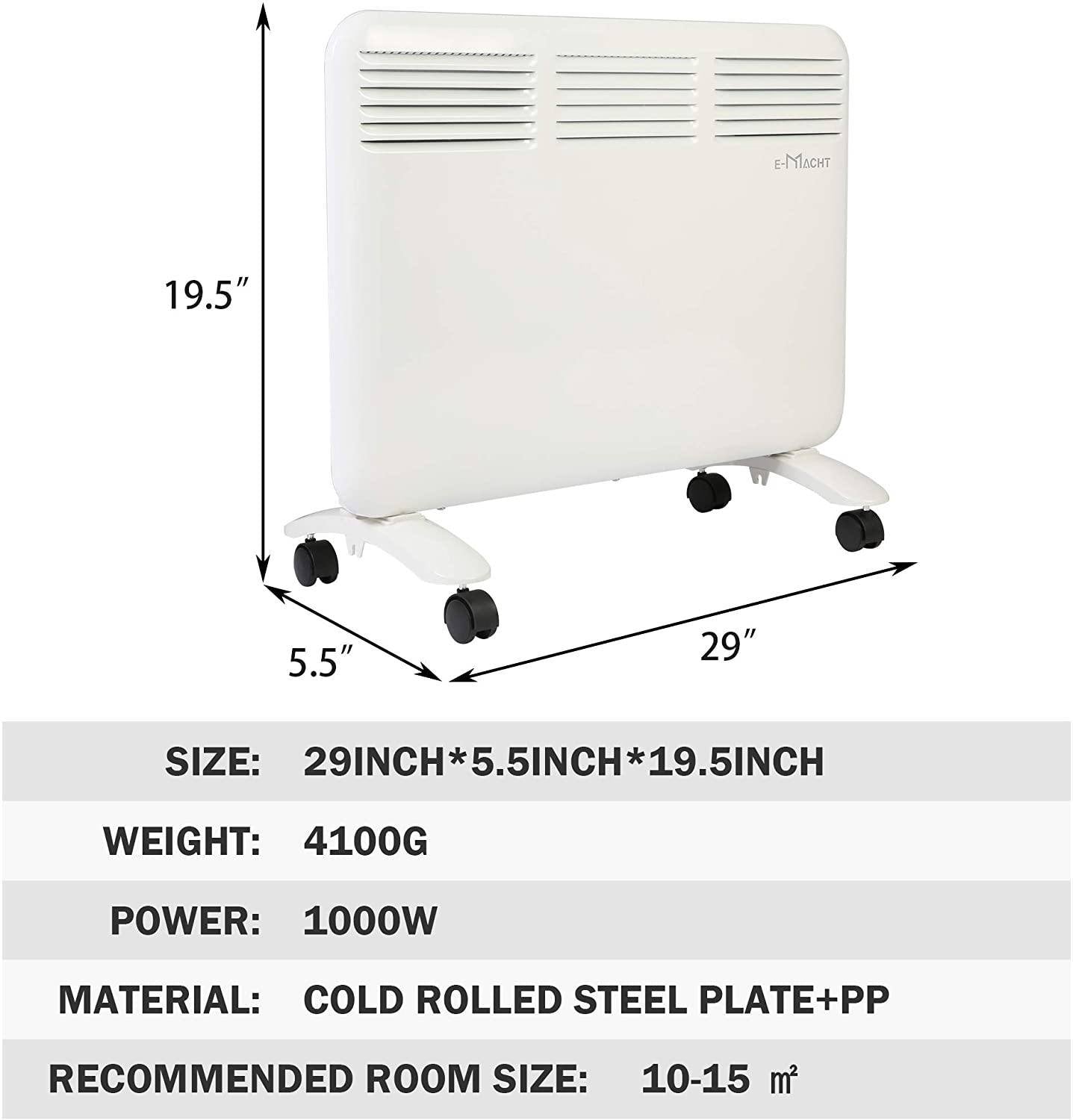 Bosonshop 1000W Electric Radiator Space Heater Full Room Quiet Panel Heater With Adjustable Thermostat, Led Display