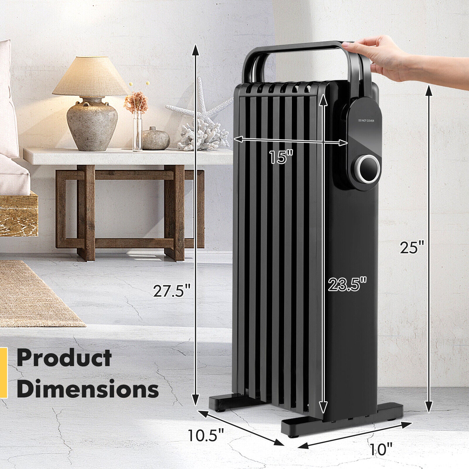 1500W Electric Space Heater Oil Filled Radiator Heater with Foldable Rack