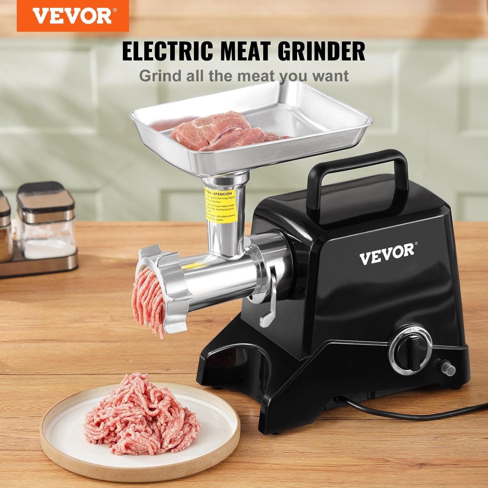 VEVOR Electric Meat Grinder, 419 Lb/H Capacity, 575W(1100W MAX) Industrial Meat Mincer w/ 2 Blade, 3 Grinding Plates, Sausage Maker Die-cast Aluminum Commercial Meat Grinder, ETL Listed