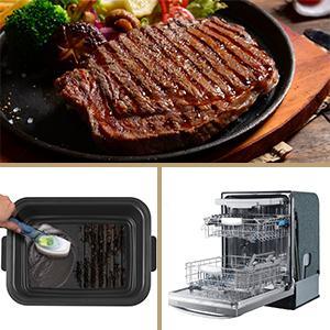 Geek Chef 7 In 1 Smokeless Electric Indoor Grill with Air Fry, Roast, Bake, Portable 2 in 1 Indoor Tabletop Grill & Griddle with Preset Function, Removable Non-Stick Plate, Air Fryer Basket, 6-Serving