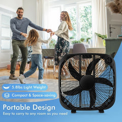 20 Inch Box Portable Floor Fan with 3 Speed Settings and Knob Control