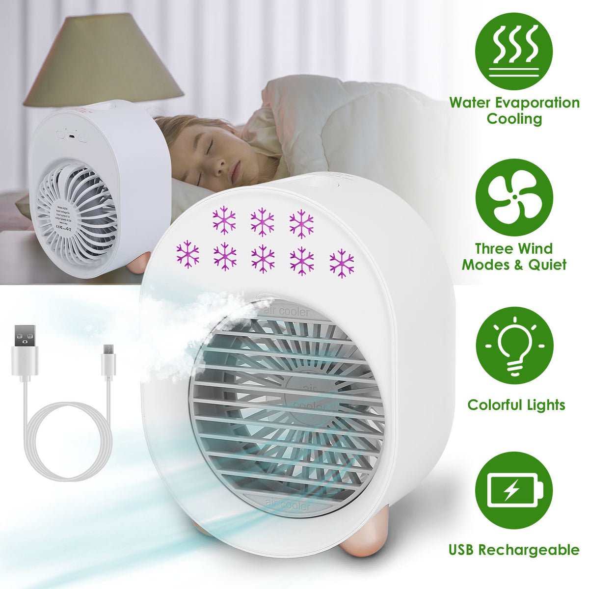 4 In 1 Portable Mini Desktop Air Conditioner Fan Water Mist Cooling Fan