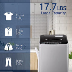 Full-Automatic Washing Machine with LED Display, 17.7 lbs Portable Compact Laundry Washer with Drain Pump, 10 Wash Programs 8 Water Levels, Grey/Gold