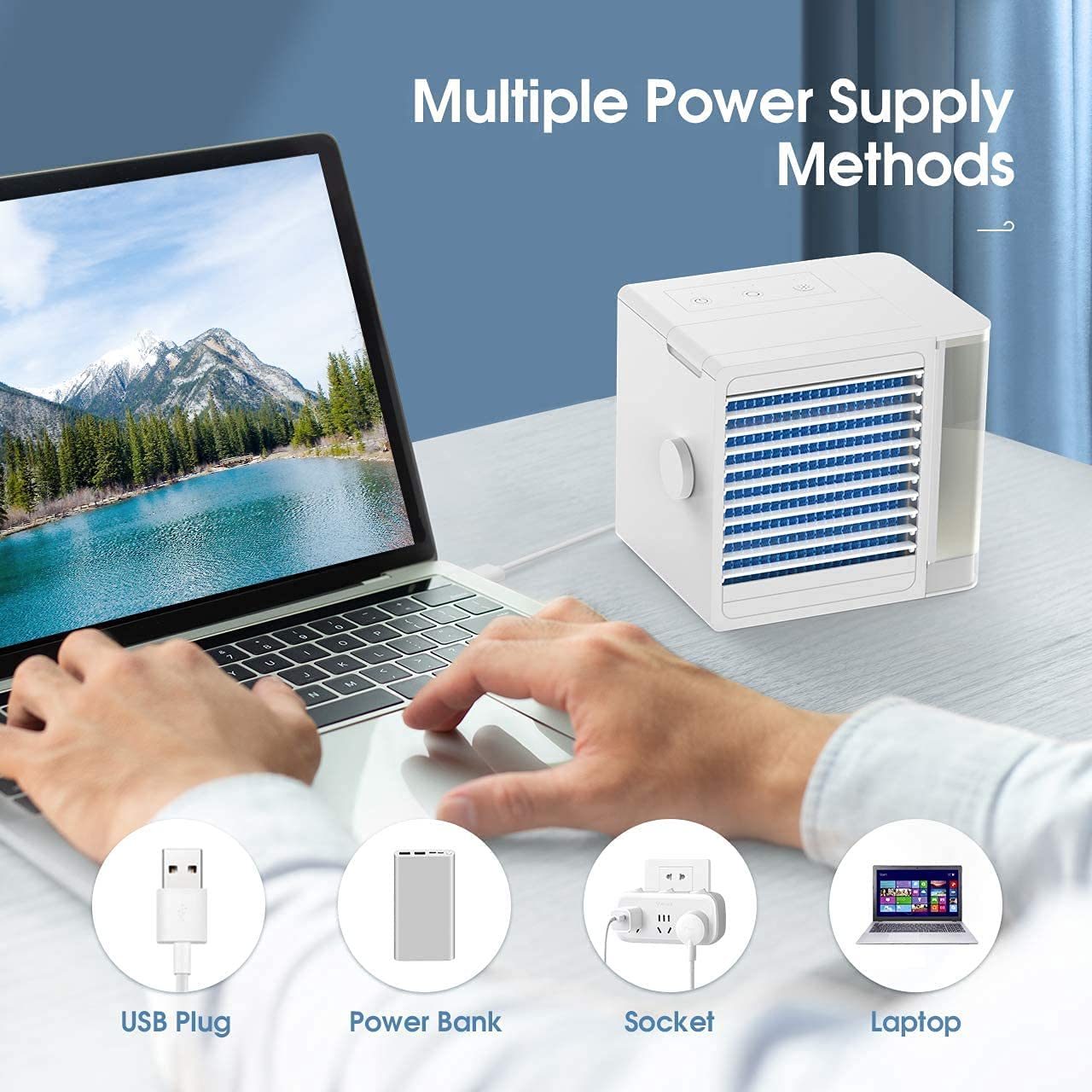 Portable Air Conditioner Fan, Personal Evaporative Air Cooler and 800ml Humidifier with USB Charging Quiet Mini Space Cooling Fan with LED Light Adjustable Purifier for Home Offices Bedroom Car