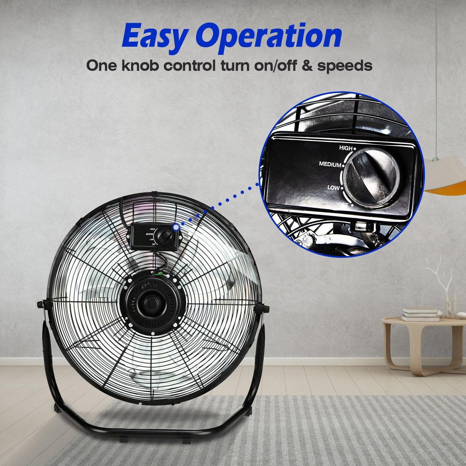 12in Floor Fan Copper Motor High-Velocity Industrial Fan with 3 Adjustable Speeds 180 Degree Tilt Head Easy Carry Handle Fan