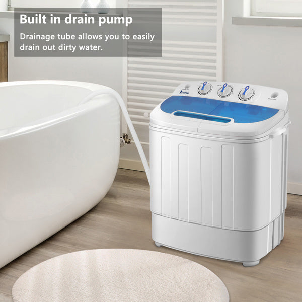 Compact Twin Tub with Built-in Drain Pump XPB46-RS4 13Lbs Semi-automatic Twin Tube Washing Machine US Standard White & Blue