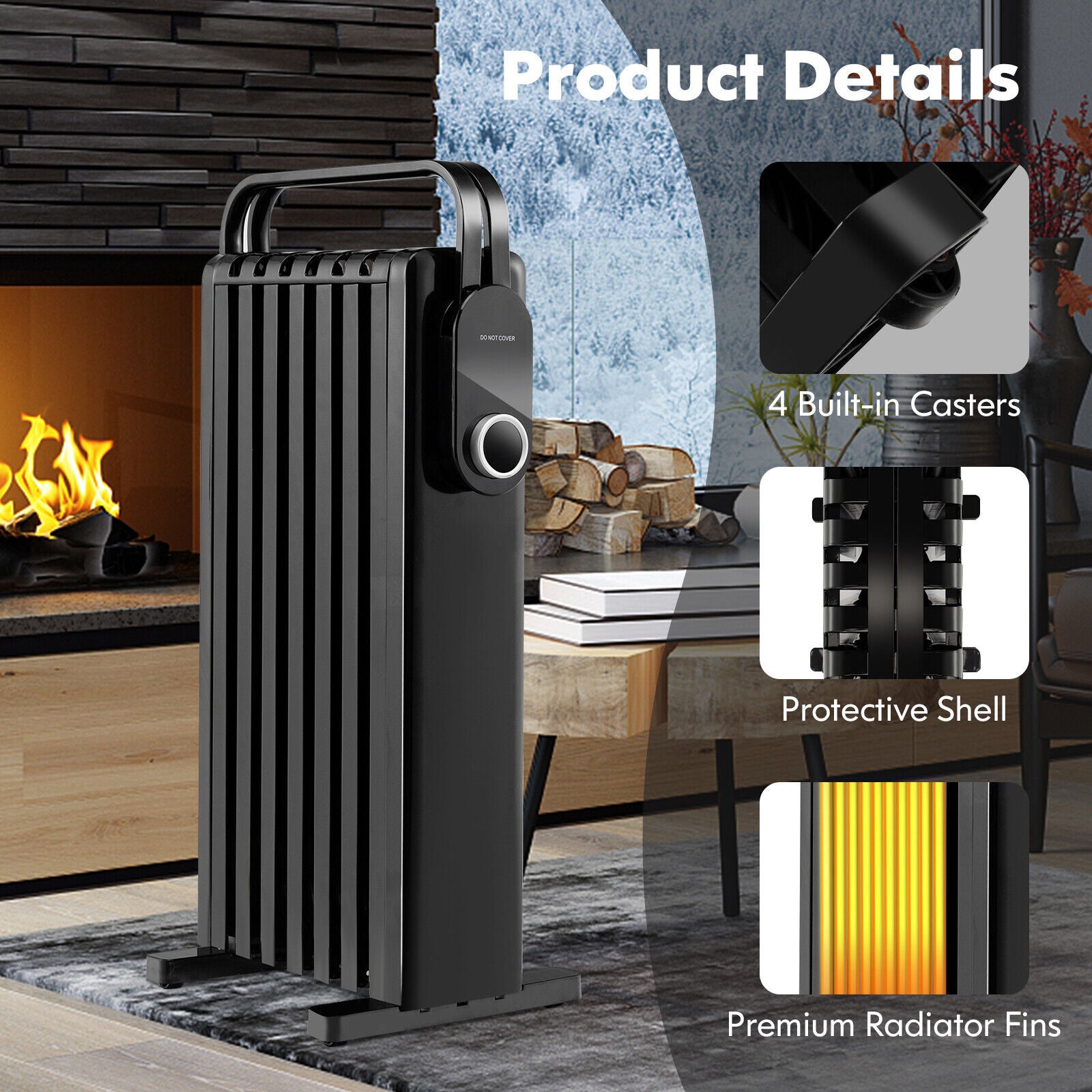 1500W Electric Space Heater Oil Filled Radiator Heater with Foldable Rack