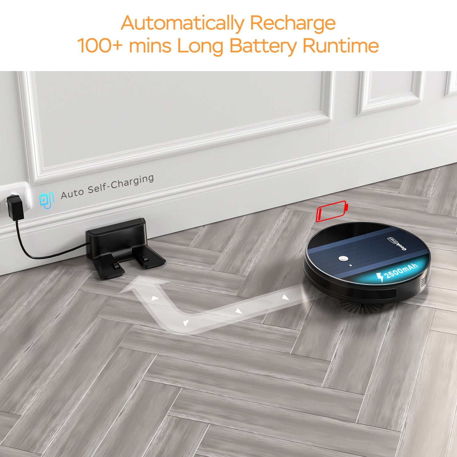 Geek Smart Robot Vacuum Cleaner G6, Ultra-Thin, 1800Pa Strong Suction, Automatic Self-Charging, Wi-Fi Connectivity, App Control, Custom Cleaning, 100mins Run Time(Ban on Amazon)