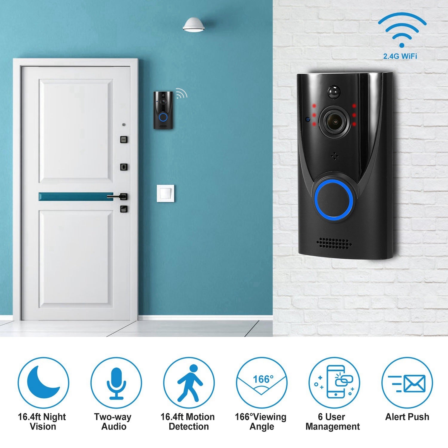 WiFi Video Doorbell Wireless Door Bell 720P HD WiFi Security Camera