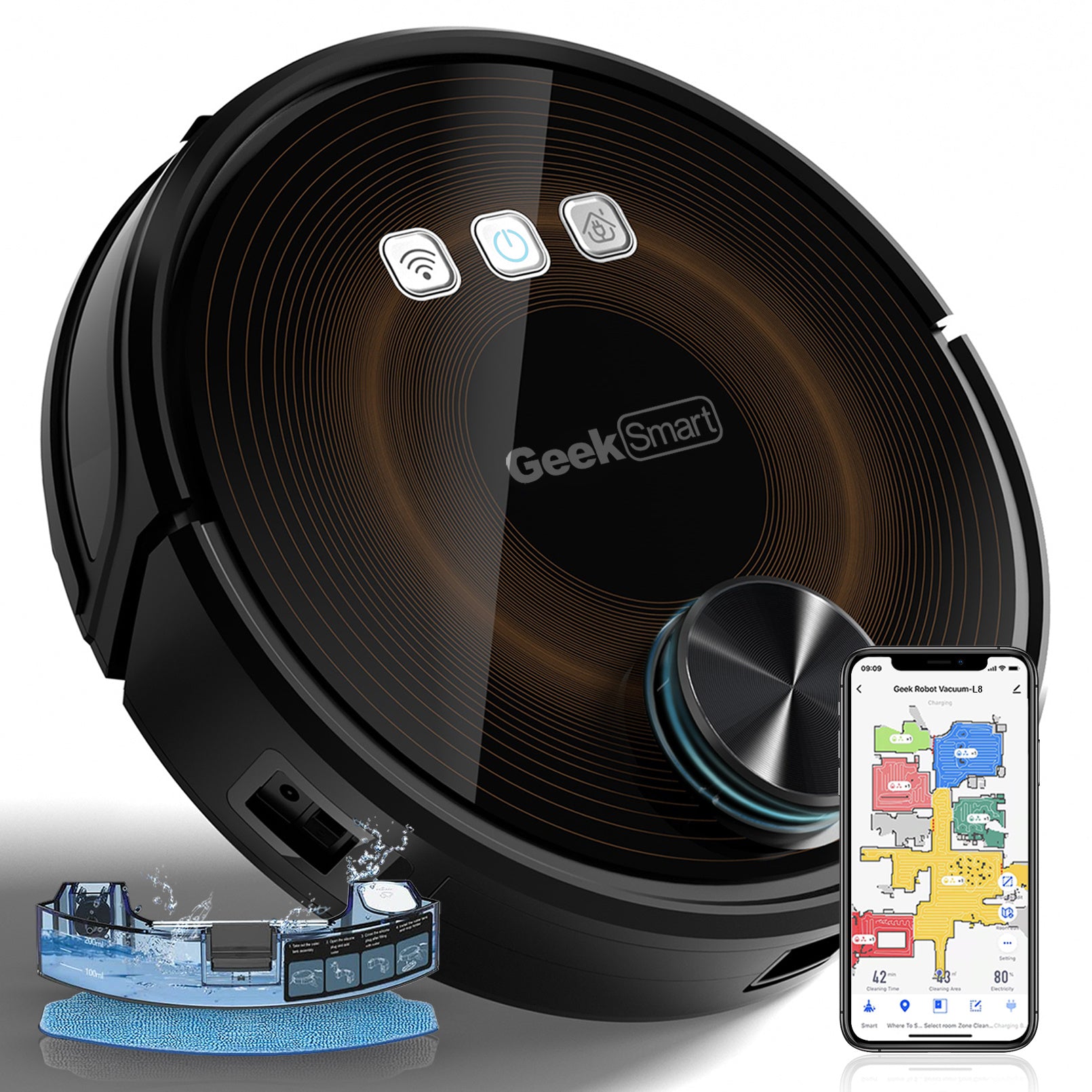 Geek Smart L8 Robot Vacuum Cleaner and Mop;  LDS Navigation;  Wi-Fi Connected APP;  Selective Room Cleaning; MAX 2700 PA Suction;  Ideal for Pets and Larger Home(Banned From Selling On Amazon)