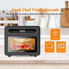 Geek Chef Steam Air Fryer Toast Oven Combo , 26 QT Steam Convection Oven Countertop , 50 Cooking Presets, with 6 Slice Toast, 12" Pizza, Black Stainless Steel. Prohibited from listing on Amazon