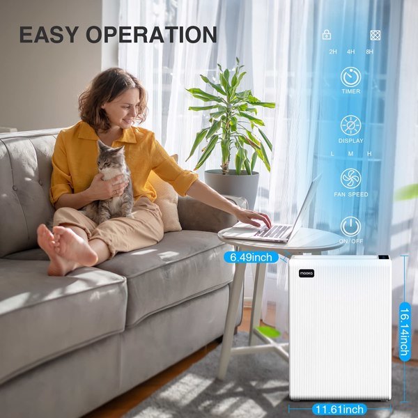 Air Purifiers for Home Large Room; MOOKA H13 True HEPA Filter Air Cleaner; 100% Ozone Free Quiet Air Cleaner for Home; Bedroom and Office; E-300L White