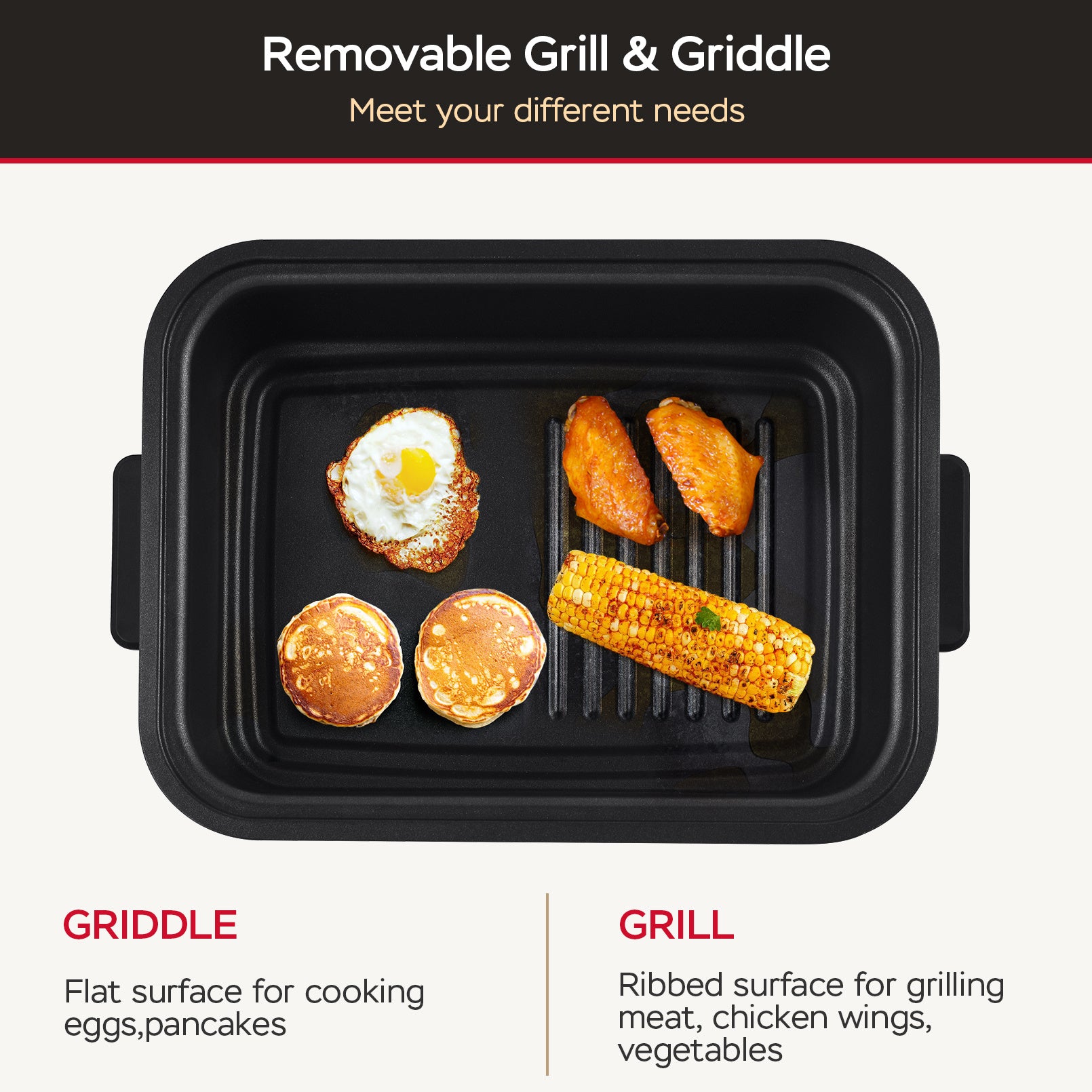 Geek Chef 7 In 1 Smokeless Electric Indoor Grill with Air Fry, Roast, Bake, Portable 2 in 1 Indoor Tabletop Grill & Griddle with Preset Function, Removable Non-Stick Plate, Air Fryer Basket, 6-Serving