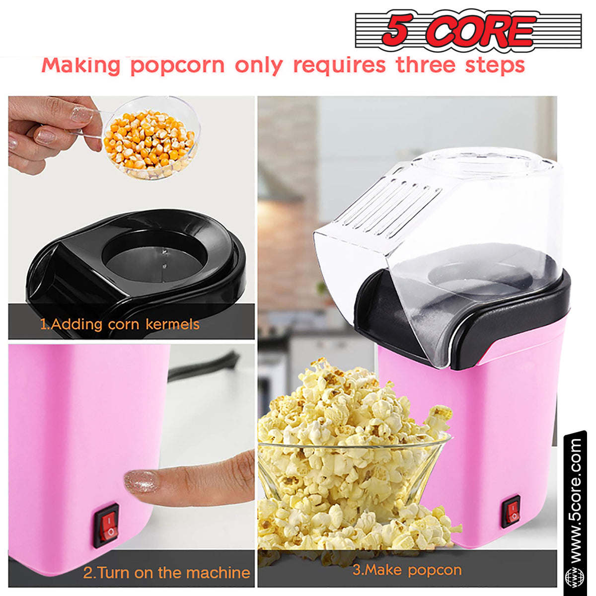 5 Core Popcorn Machine 16 Cup Capacity Hot Air Popper Mini Portable Tabletop Electric Pop Corn Maker Maquina Para Hacer Palomitas De Maiz For Home Movie Party