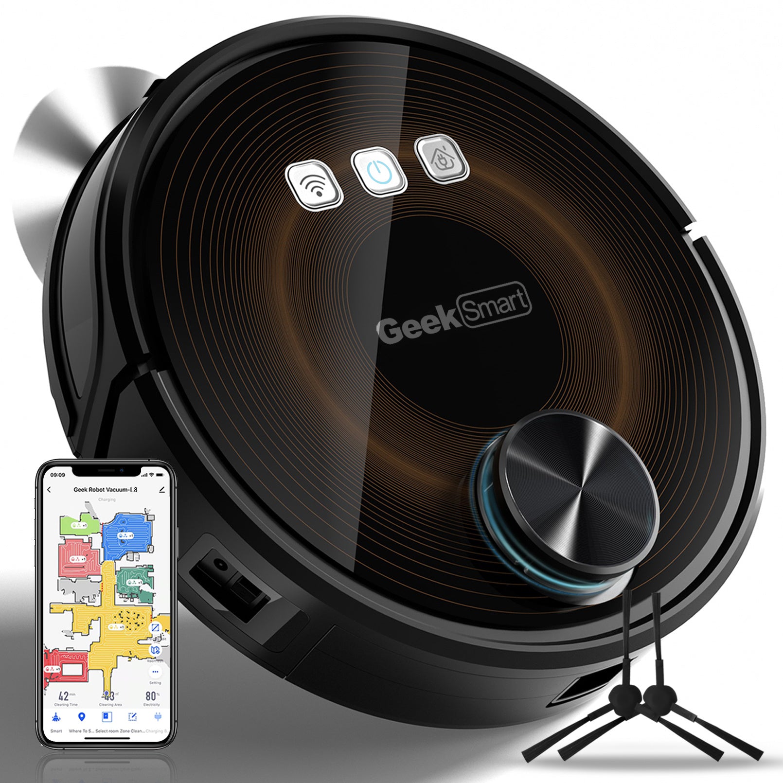 Geek Smart L8 Robot Vacuum Cleaner and Mop;  LDS Navigation;  Wi-Fi Connected APP;  Selective Room Cleaning; MAX 2700 PA Suction;  Ideal for Pets and Larger Home(Banned From Selling On Amazon)