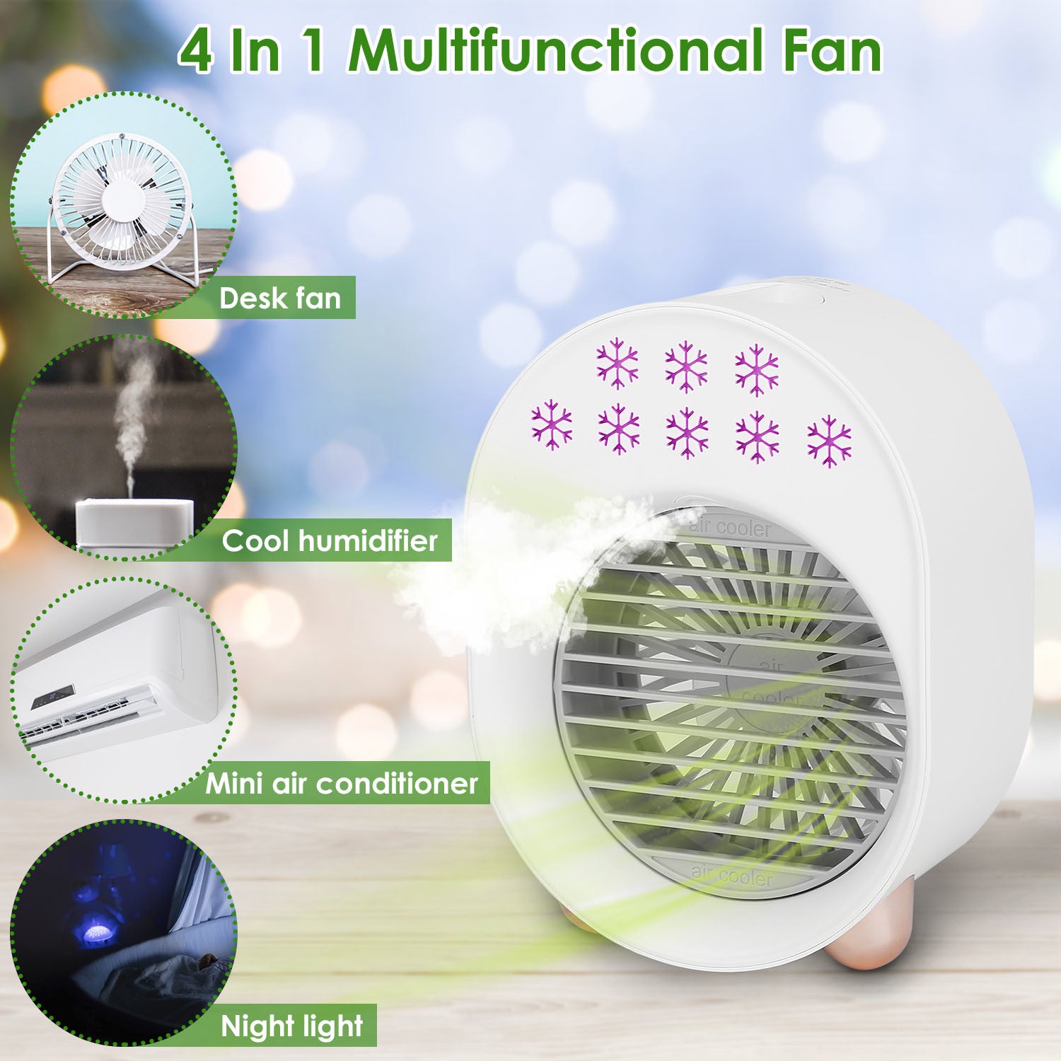 4 In 1 Portable Mini Desktop Air Conditioner Fan Water Mist Cooling Fan