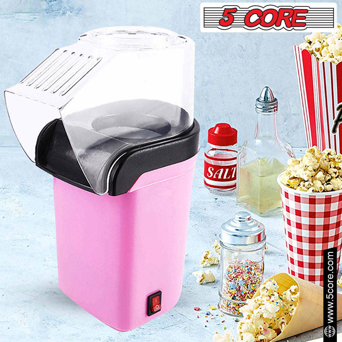 5 Core Popcorn Machine 16 Cup Capacity Hot Air Popper Mini Portable Tabletop Electric Pop Corn Maker Maquina Para Hacer Palomitas De Maiz For Home Movie Party