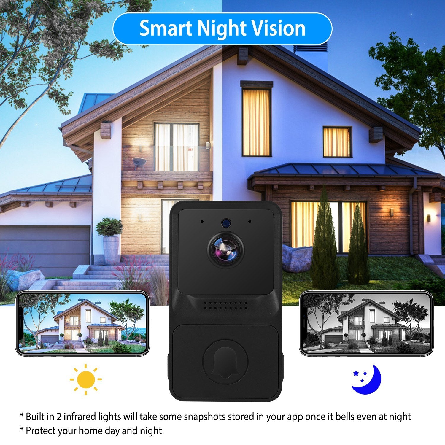 Smart Wireless WiFi Doorbell Security 2 Way Intercom Visual Bell Chime Night Vision Camera Door Bell