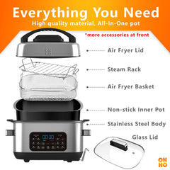 OHHO, Air Fryer, Multi-cooker, OH-AFM06-SS, Frying and cooking all-around, Keeping warm by appointment, 6.5QT