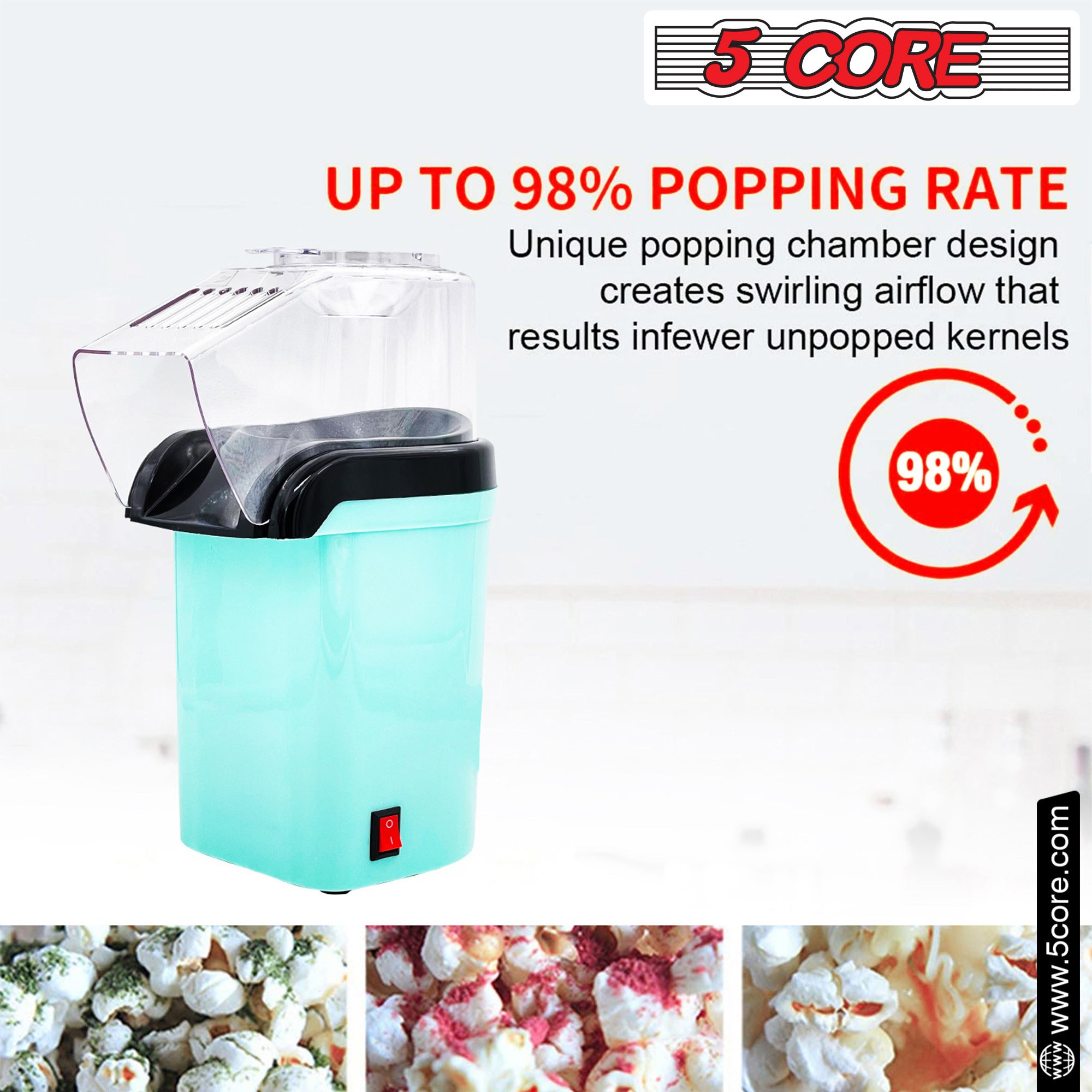 5 Core Popcorn Machine 16 Cup Capacity Hot Air Popper Mini Portable Tabletop Electric Pop Corn Maker Maquina Para Hacer Palomitas De Maiz For Home Movie Party