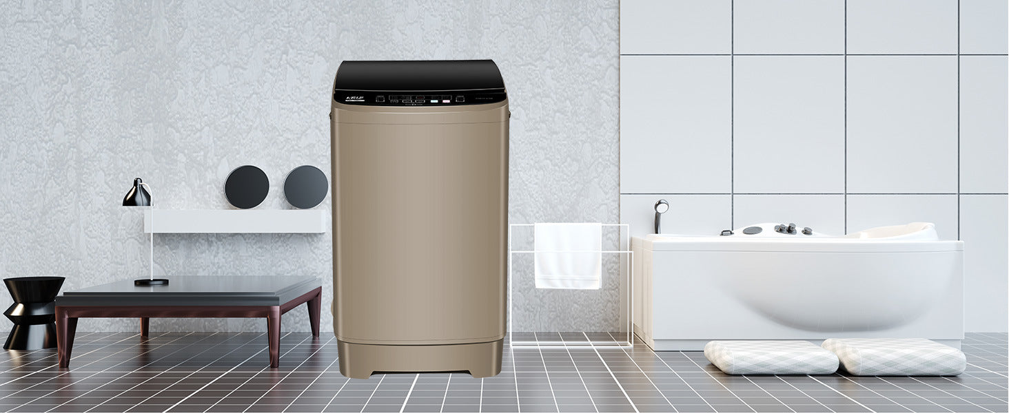 Full-Automatic Washing Machine with LED Display, 17.7 lbs Portable Compact Laundry Washer with Drain Pump, 10 Wash Programs 8 Water Levels, Grey/Gold