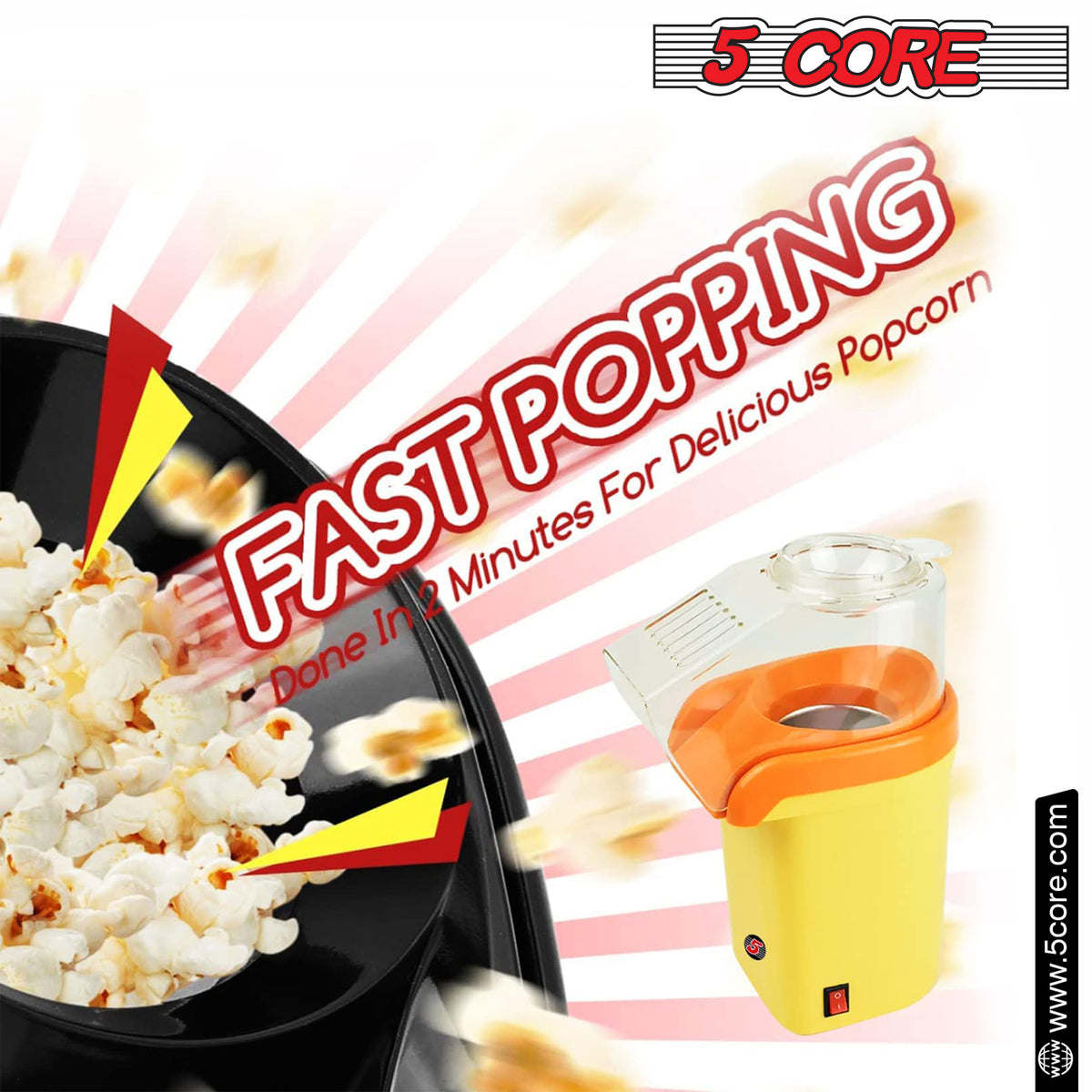 5 Core Popcorn Machine 16 Cup Capacity Hot Air Popper Mini Portable Tabletop Electric Pop Corn Maker Maquina Para Hacer Palomitas De Maiz For Home Movie Party